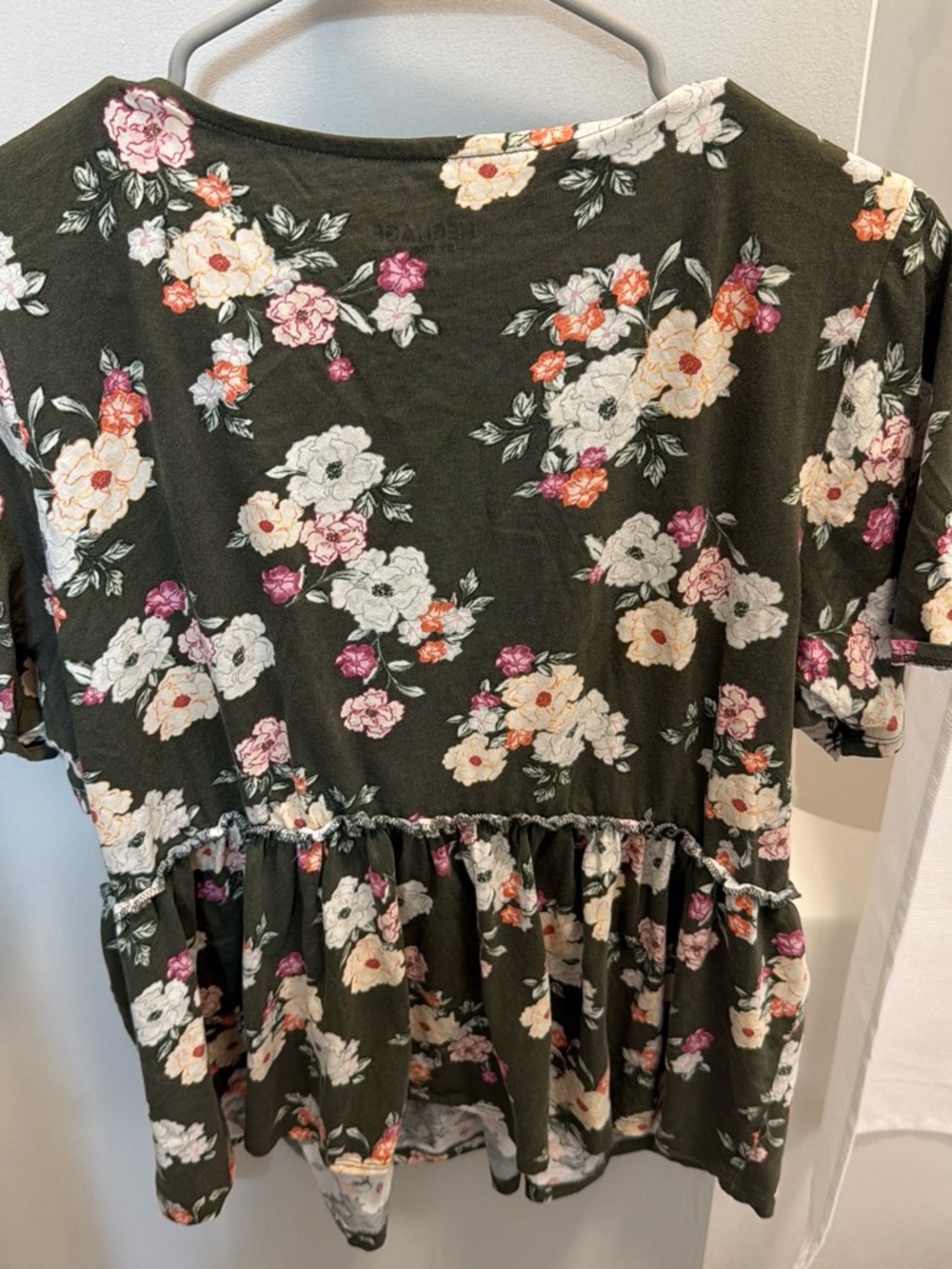 torrid Olive Green Floral Peplum Top with Cream and Pink Blossoms